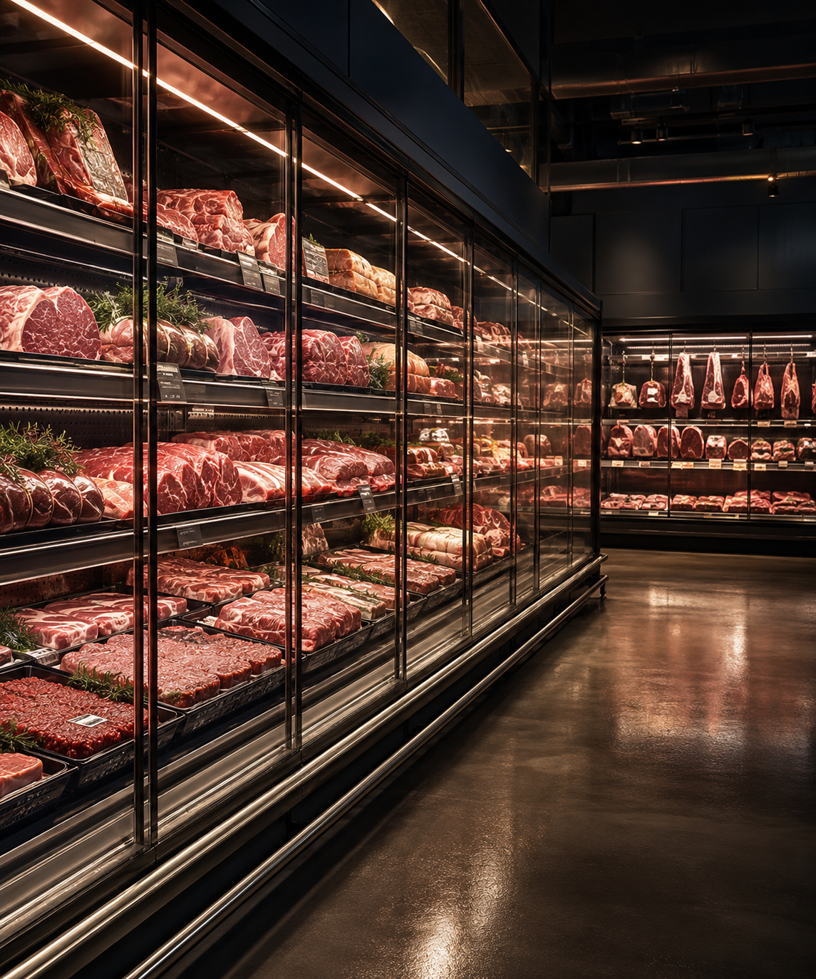 Vitrine de carnes em um açougue moderno